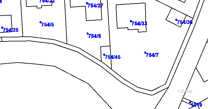 Parcela st. 754/45 v KÚ Most II, Katastrální mapa