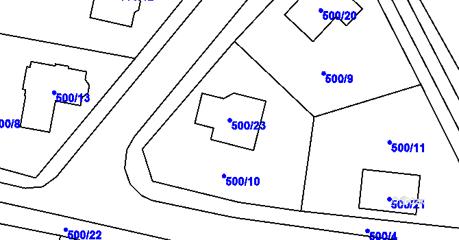 Parcela st. 500/23 v KÚ Most II, Katastrální mapa