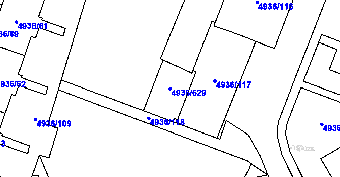 Parcela st. 4936/629 v KÚ Most II, Katastrální mapa