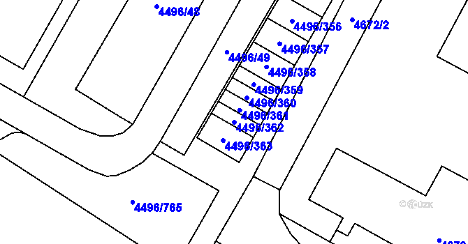 Parcela st. 4496/362 v KÚ Most II, Katastrální mapa