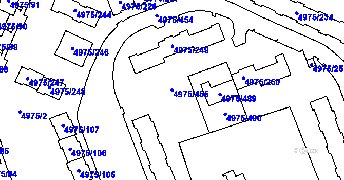 Parcela st. 4975/455 v KÚ Most II, Katastrální mapa
