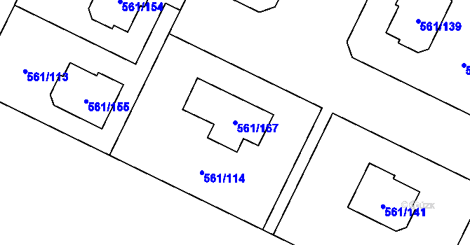 Parcela st. 561/167 v KÚ Most II, Katastrální mapa