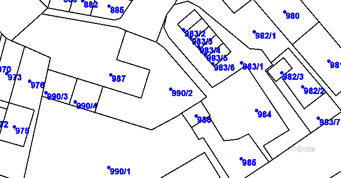 Parcela st. 990/2 v KÚ Most II, Katastrální mapa