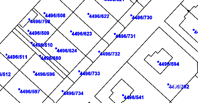 Parcela st. 4496/732 v KÚ Most II, Katastrální mapa