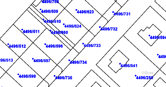 Parcela st. 4496/733 v KÚ Most II, Katastrální mapa