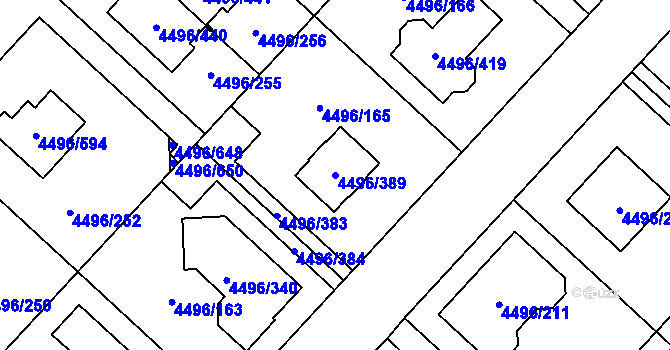 Parcela st. 4496/389 v KÚ Most II, Katastrální mapa