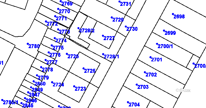 Parcela st. 2728/1 v KÚ Most II, Katastrální mapa