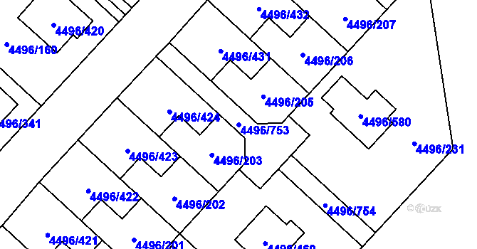 Parcela st. 4496/753 v KÚ Most II, Katastrální mapa