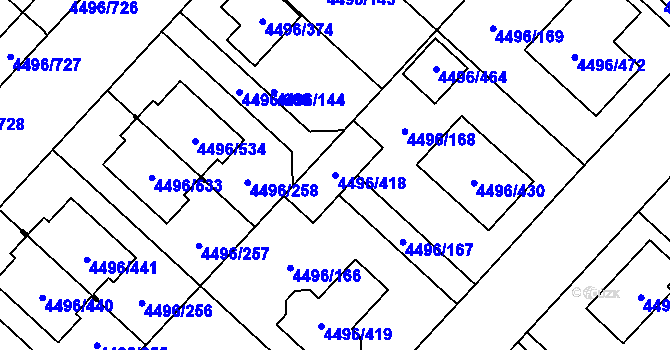 Parcela st. 4496/418 v KÚ Most II, Katastrální mapa