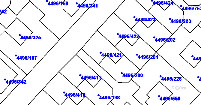 Parcela st. 4496/421 v KÚ Most II, Katastrální mapa