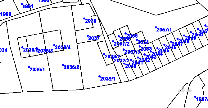Parcela st. 2039/2 v KÚ Most II, Katastrální mapa