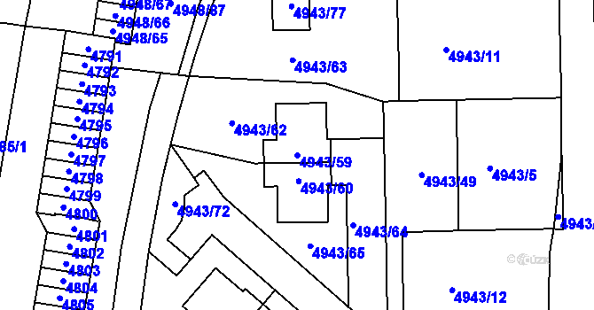 Parcela st. 4943/59 v KÚ Most II, Katastrální mapa