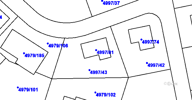 Parcela st. 4997/81 v KÚ Most II, Katastrální mapa