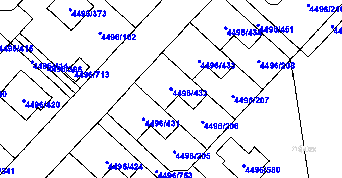 Parcela st. 4496/432 v KÚ Most II, Katastrální mapa