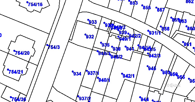 Parcela st. 948/1 v KÚ Most II, Katastrální mapa