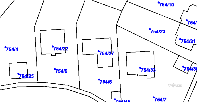 Parcela st. 754/27 v KÚ Most II, Katastrální mapa