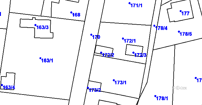 Parcela st. 172/2 v KÚ Most II, Katastrální mapa