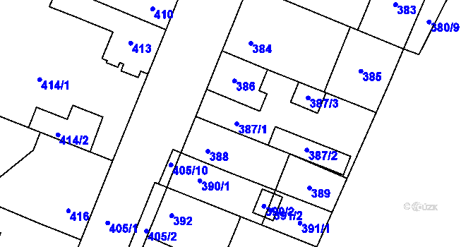 Parcela st. 387/1 v KÚ Most II, Katastrální mapa