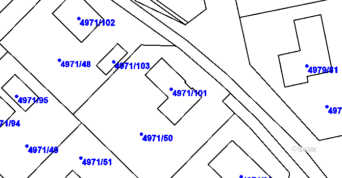 Parcela st. 4971/101 v KÚ Most II, Katastrální mapa