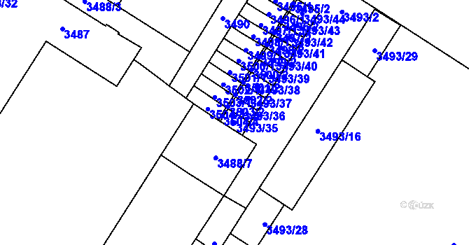 Parcela st. 3493/35 v KÚ Most II, Katastrální mapa