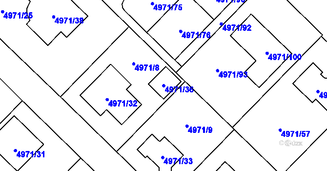Parcela st. 4971/36 v KÚ Most II, Katastrální mapa