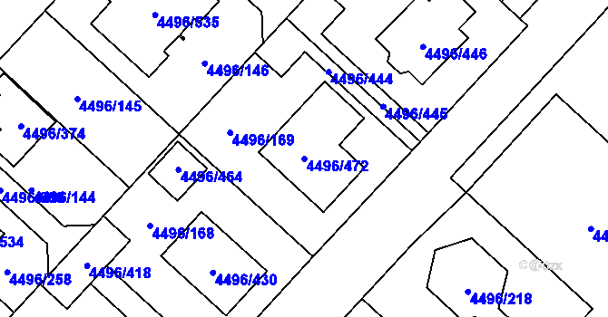 Parcela st. 4496/472 v KÚ Most II, Katastrální mapa