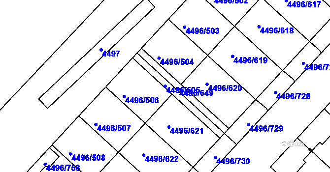 Parcela st. 4496/505 v KÚ Most II, Katastrální mapa