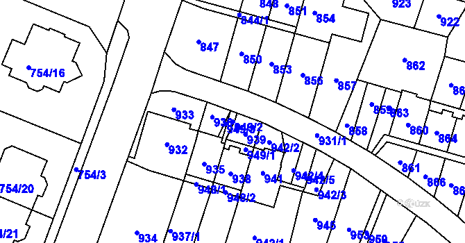 Parcela st. 949/2 v KÚ Most II, Katastrální mapa
