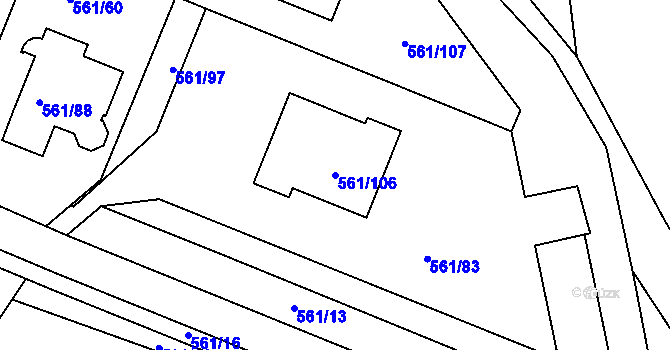 Parcela st. 561/106 v KÚ Most II, Katastrální mapa