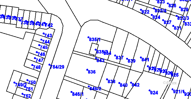 Parcela st. 835/3 v KÚ Most II, Katastrální mapa