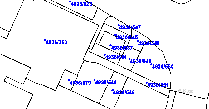 Parcela st. 4936/644 v KÚ Most II, Katastrální mapa