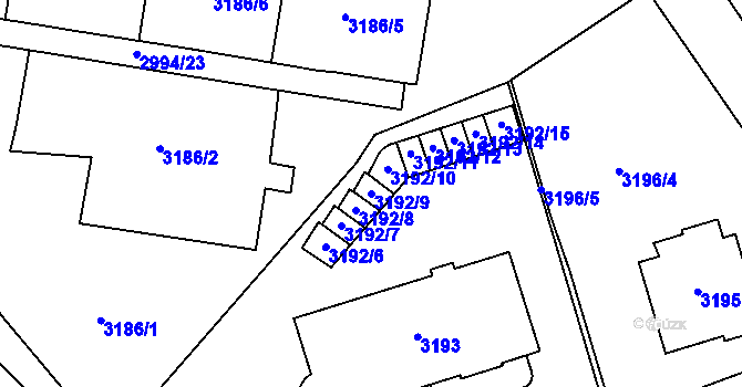 Parcela st. 3192/9 v KÚ Most II, Katastrální mapa