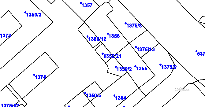 Parcela st. 1350/21 v KÚ Most II, Katastrální mapa