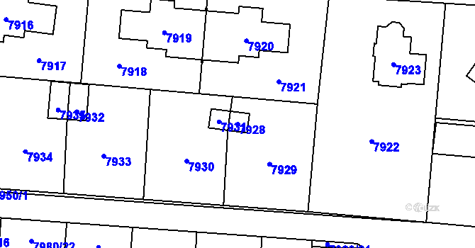 Parcela st. 7928 v KÚ Most II, Katastrální mapa
