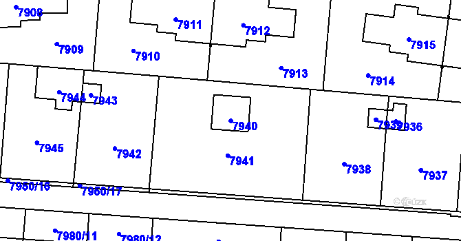 Parcela st. 7940 v KÚ Most II, Katastrální mapa