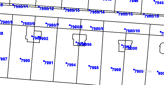 Parcela st. 7996 v KÚ Most II, Katastrální mapa