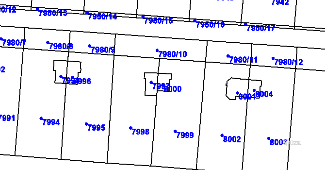 Parcela st. 8000 v KÚ Most II, Katastrální mapa