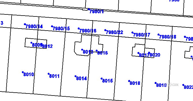 Parcela st. 8016 v KÚ Most II, Katastrální mapa