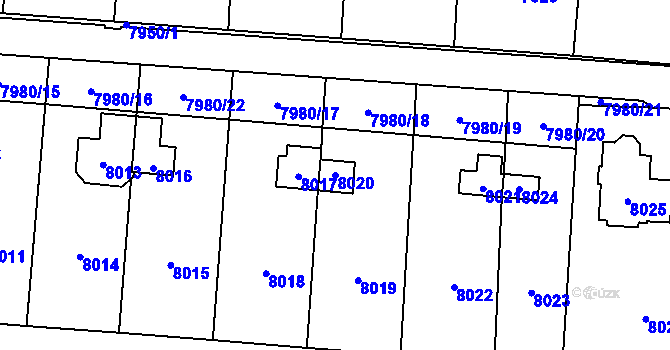 Parcela st. 8020 v KÚ Most II, Katastrální mapa