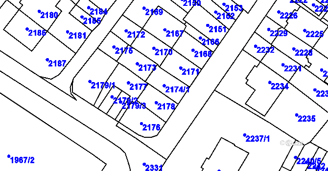 Parcela st. 2174/1 v KÚ Most II, Katastrální mapa
