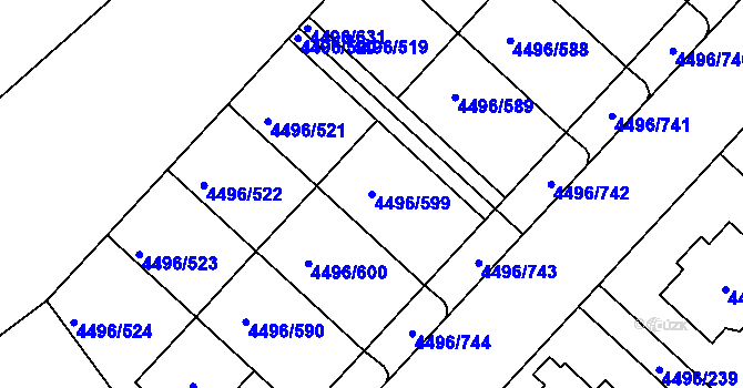 Parcela st. 4496/599 v KÚ Most II, Katastrální mapa