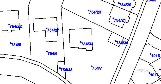 Parcela st. 754/33 v KÚ Most II, Katastrální mapa
