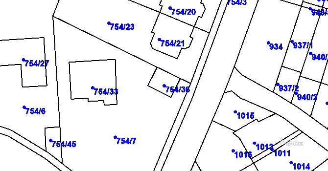 Parcela st. 754/36 v KÚ Most II, Katastrální mapa