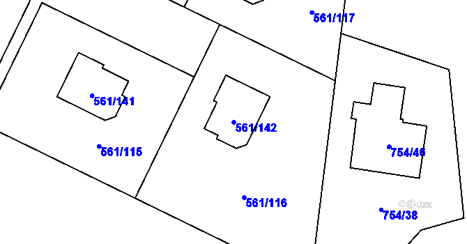 Parcela st. 561/142 v KÚ Most II, Katastrální mapa