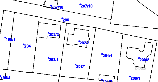 Parcela st. 202/2 v KÚ Most II, Katastrální mapa