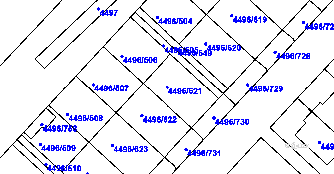 Parcela st. 4496/621 v KÚ Most II, Katastrální mapa