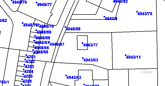 Parcela st. 4943/77 v KÚ Most II, Katastrální mapa