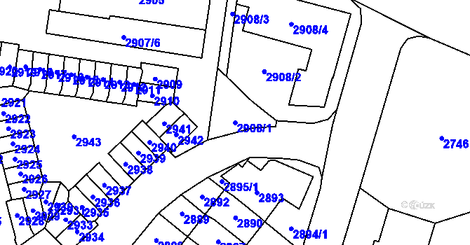Parcela st. 2908/1 v KÚ Most II, Katastrální mapa