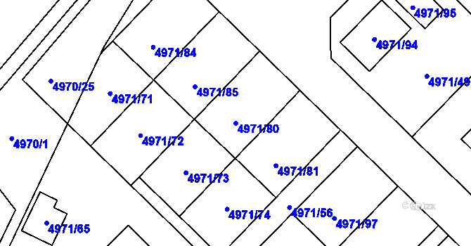 Parcela st. 4971/80 v KÚ Most II, Katastrální mapa