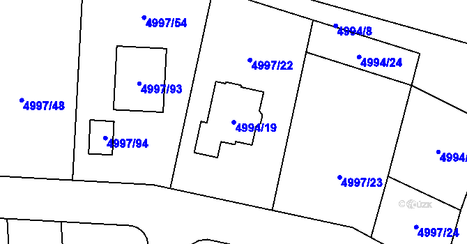 Parcela st. 4994/19 v KÚ Most II, Katastrální mapa
